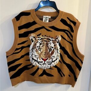 Queen of Sparkles Tiger Stripe Sequin Gameday Collegiate Sweater Vest Size Small